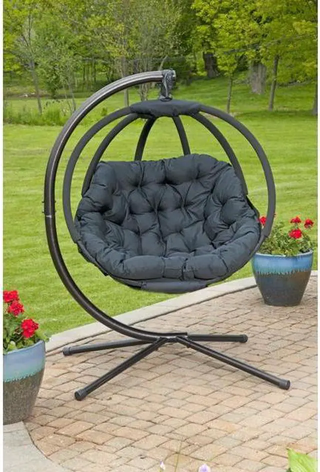 Main image of FlowerHouse FHOV100-BLK Hanging Ball Chair w/ Stand - Overland Black