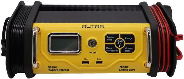 Main image of AUTAA 12V Fully Automatic 30 Amp Bench Battery Charger/Maintainer with 75Amp Engine Start, Alternator Check, Cable Clamps.
