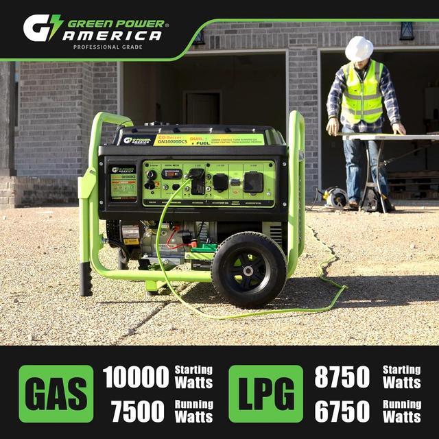 Alt view image 3 of 7 - Green-Power America Dual Fuel Portable Generator 10000 Watt,Gas or Propane Powered,Electrical/Recoil Start, Equipped with CO-Seizer CO Protection System