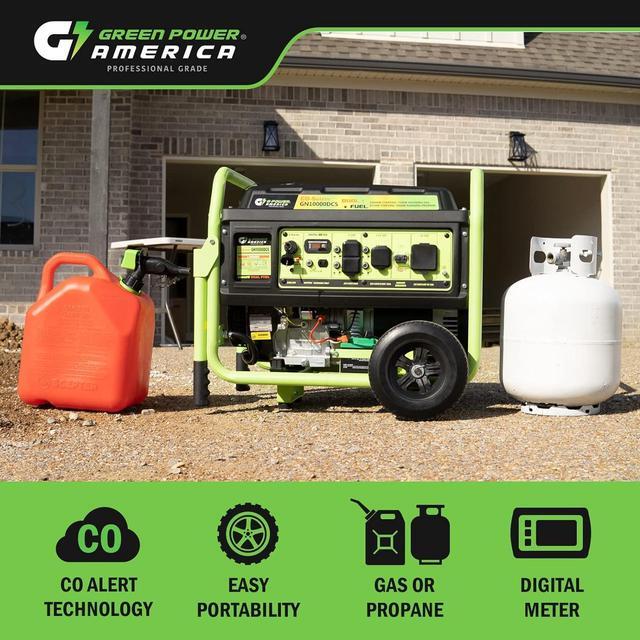 Alt view image 4 of 7 - Green-Power America Dual Fuel Portable Generator 10000 Watt,Gas or Propane Powered,Electrical/Recoil Start, Equipped with CO-Seizer CO Protection System