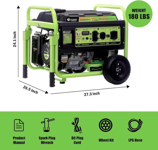 Alt view image 6 of 7 - Green-Power America Dual Fuel Portable Generator 10000 Watt,Gas or Propane Powered,Electrical/Recoil Start, Equipped with CO-Seizer CO Protection System