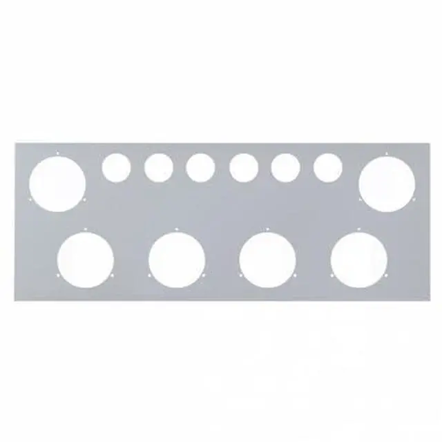Main image of United Pacific 21474 Tail Light Panel, Stainless Steel, Rear Center, with Six 4" Light Cutouts & Six 2" Light Cutouts