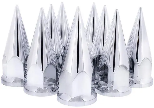 Main image of United Pacific 10570 33mm x 4 7/8 Chrome Plastic Super Spike Push-On Nut Covers, 33mm Push-on Lug Nut Fitting, Truck Accessories - Pack of 10