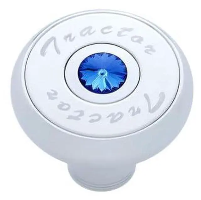 Main image of United Pacific 23511 Chrome Aluminum "Tractor" Deluxe Air Valve Knob, Stainless Steel Plaque, Synthetic Crystal - Blue Crystal  One Unit