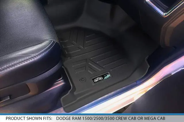Alt view image 3 of 7 - SMARTLINER Floor Mats 2 Row Liner Set Black Compatible With 2012-2022 Ram 1500/2500/3500 Crew (4 Full Size Doors) with 1st Row Bench Seat
