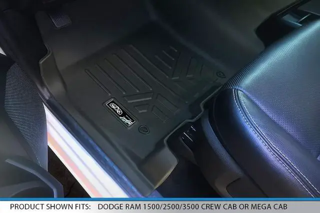 Alt view image 2 of 7 - SMARTLINER Floor Mats 2 Row Liner Set Black Compatible With 2012-2022 Ram 1500/2500/3500 Crew (4 Full Size Doors) with 1st Row Bench Seat