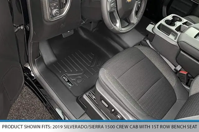 Alt view image 2 of 7 - SMARTLINER Floor Mats 2 Row Liner Set Black Compatible With 19-21 Silverado/Sierra 1500 20-22 2500/3500 Crew Cab with 1st Row Bench Seat