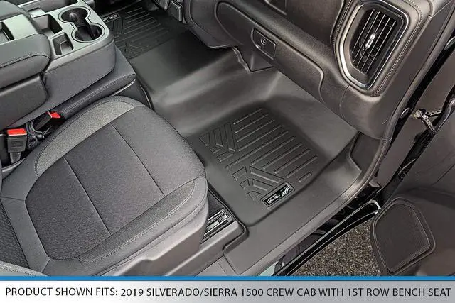Alt view image 3 of 7 - SMARTLINER Floor Mats 2 Row Liner Set Black Compatible With 19-21 Silverado/Sierra 1500 20-22 2500/3500 Crew Cab with 1st Row Bench Seat