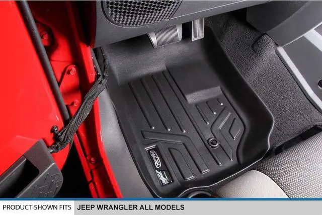 Alt view image 2 of 7 - SMARTLINER Custom Fit Floor Mats 2 Row Liner Set Black Compatible With 2007-2013 Jeep Wrangler Unlimited 4-Door