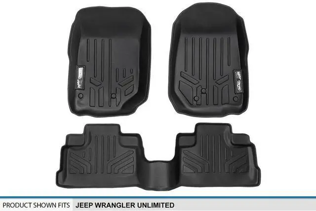 Alt view image 5 of 7 - SMARTLINER Custom Fit Floor Mats 2 Row Liner Set Black Compatible With 2007-2013 Jeep Wrangler Unlimited 4-Door