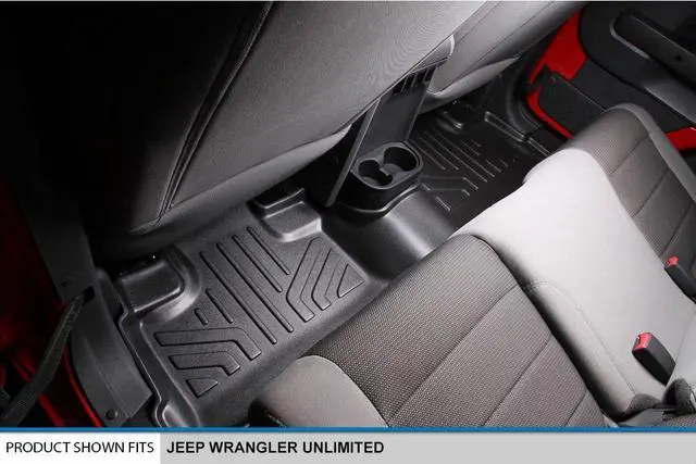 Alt view image 4 of 7 - SMARTLINER Custom Fit Floor Mats 2 Row Liner Set Black Compatible With 2007-2013 Jeep Wrangler Unlimited 4-Door