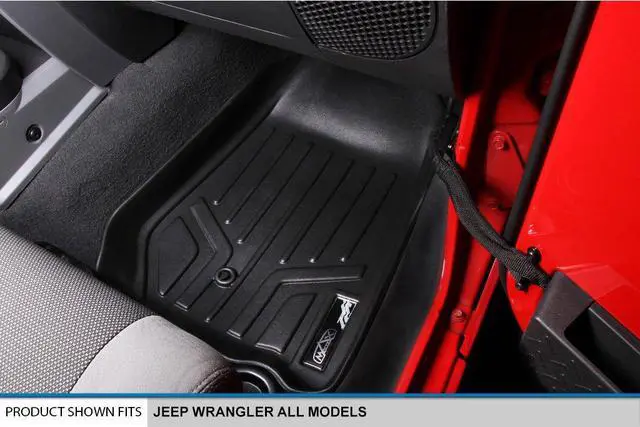 Alt view image 3 of 7 - SMARTLINER Custom Fit Floor Mats 2 Row Liner Set Black Compatible With 2007-2013 Jeep Wrangler Unlimited 4-Door