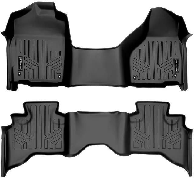 Main image of SMARTLINER Floor Mats 2 Row Liner Set Black Compatible With 2012-2022 RAM 1500 Quad Cab with 1st Row Bench Seat and Dual Floor Hooks
