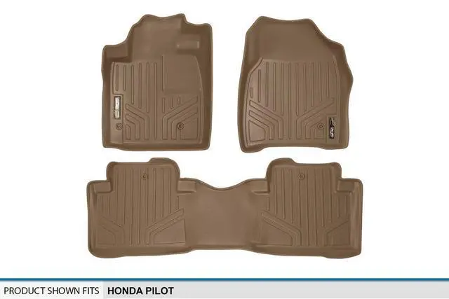 Alt view image 5 of 7 - SMARTLINER Custom Fit Floor Mats 2 Row Liner Set Tan Compatible With 2009-2015 Honda Pilot