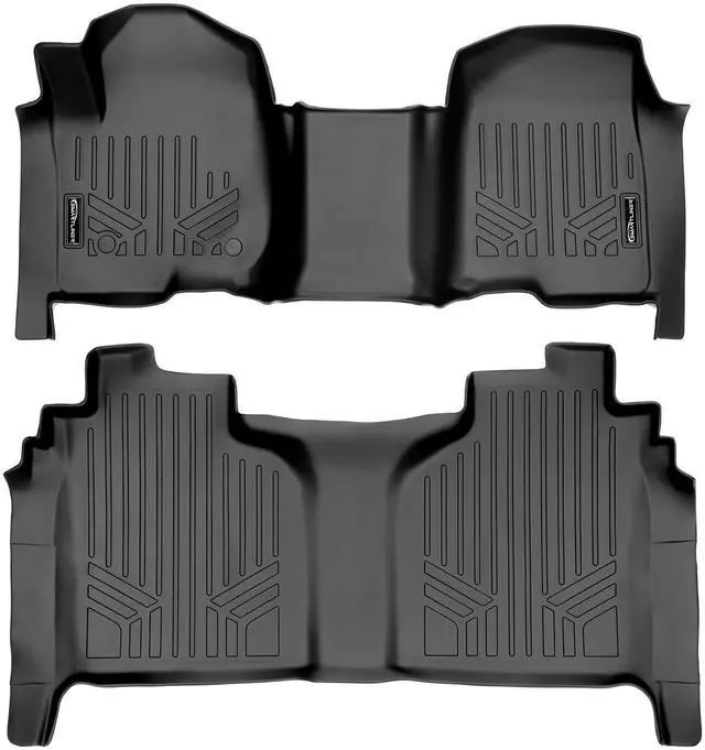 Main image of SMARTLINER Floor Mats 2 Row Liner Set Black Compatible With 19-21 Silverado/Sierra 1500 20-22 2500/3500 Crew Cab with 1st Row Bench Seat