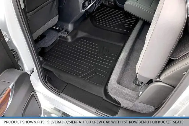 Alt view image 4 of 7 - SMARTLINER Floor Mats 2 Row Liner Set Black Compatible With 19-21 Silverado/Sierra 1500 20-22 2500/3500 Crew Cab with 1st Row Bench Seat