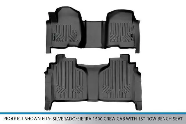 Alt view image 5 of 7 - SMARTLINER Floor Mats 2 Row Liner Set Black Compatible With 19-21 Silverado/Sierra 1500 20-22 2500/3500 Crew Cab with 1st Row Bench Seat