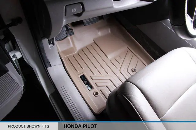 Alt view image 2 of 7 - SMARTLINER Custom Fit Floor Mats 2 Row Liner Set Tan Compatible With 2009-2015 Honda Pilot