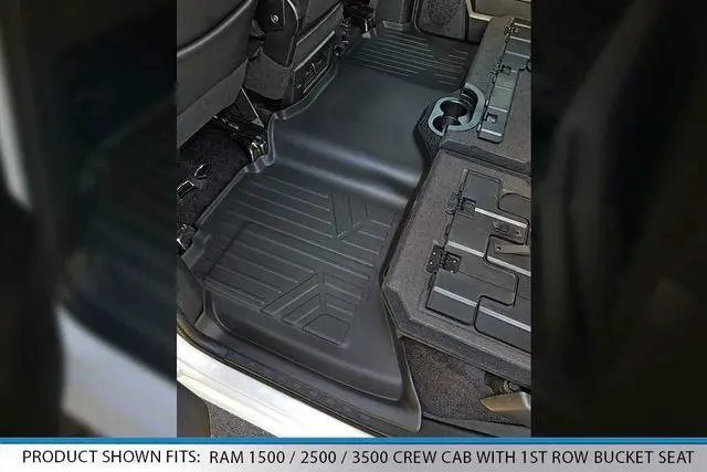 Alt view image 4 of 7 - SMARTLINER Floor Mats 2 Row Liner Set Black Compatible With 2012-2022 Ram 1500/2500/3500 Crew (4 Full Size Doors) with 1st Row Bench Seat