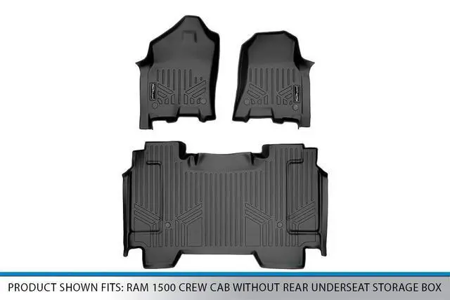 Alt view image 5 of 7 - SMARTLINER Custom Fit Floor Mats 2 Row Liner Set Black Compatible With 2019-2022 Ram 1500 Crew Cab without Rear Underseat Storage Box