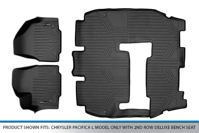 Alt view image 5 of 7 - SMARTLINER Floor Mats 3 Row Liner Set Black Compatible With 2017-2024 Pacifica L Model Only with 2nd Row Deluxe Bench Seat / 2020 Voyager