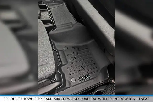 Alt view image 3 of 7 - SMARTLINER Floor Mats 2 Row Liner Set Black 19-22 Ram 1500 Crew Cab w/ First Row Bench Seat / Without Rear Underseat Storage