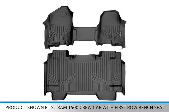Alt view image 5 of 7 - SMARTLINER Floor Mats 2 Row Liner Set Black 19-22 Ram 1500 Crew Cab w/ First Row Bench Seat / Without Rear Underseat Storage