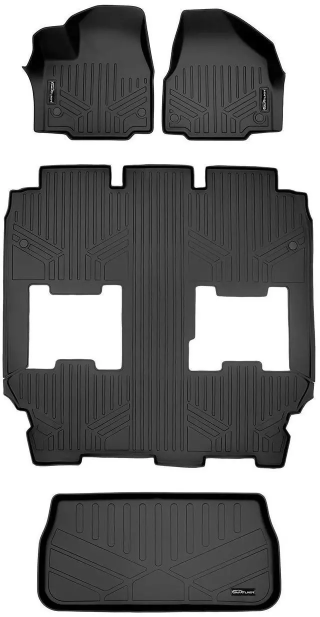 Main image of SMARTLINER Floor Mats 3 Rows and Cargo Liner Behind 3rd Row Set Black Compatible With 2017-2024 Chrysler Pacifica Hybrid Model Only