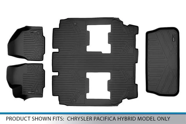 Alt view image 6 of 7 - SMARTLINER Floor Mats 3 Rows and Cargo Liner Behind 3rd Row Set Black Compatible With 2017-2024 Chrysler Pacifica Hybrid Model Only