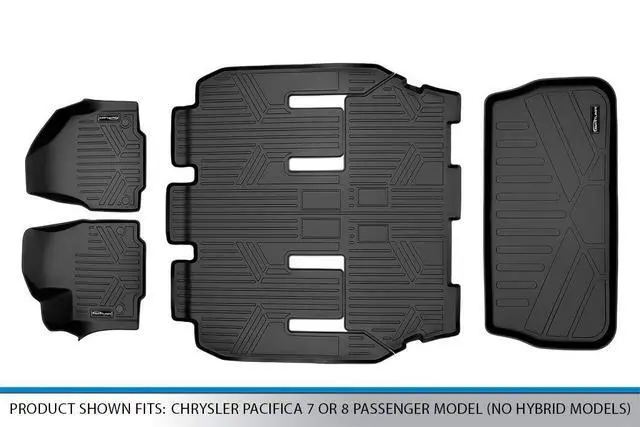 Alt view image 6 of 7 - SMARTLINER Floor Mats 3 Rows and Cargo Liner Behind 3rd Row Set 2017-2024 Pacifica 7/8 Passenger (No Hybrid) and 2020 Voyager
