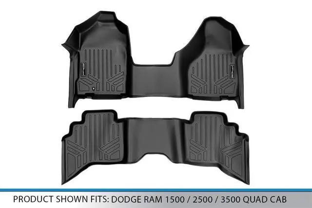 Alt view image 5 of 7 - SMARTLINER Floor Mats 1st Row 1 Piece and 2nd Row Liner Set Black Compatible With 2002-2008 Ram 1500 / 2003-2009 Ram 2500/3500 Quad Cab