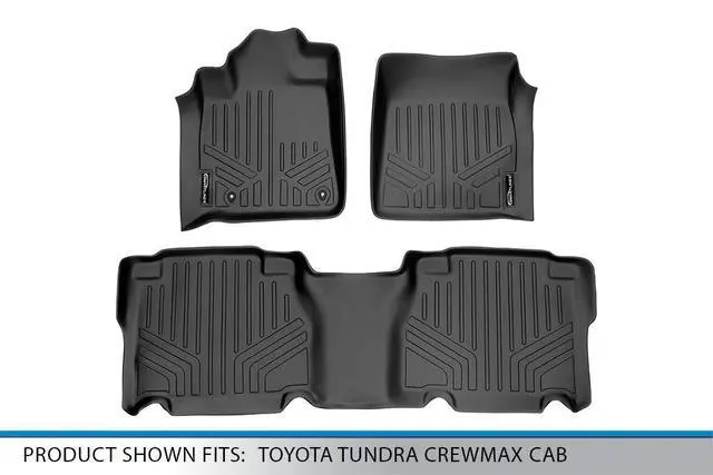 Alt view image 5 of 7 - SMARTLINER Custom Fit Floor Mats 2 Row Liner Set Black Compatible With 2007-2011 Toyota Tundra CrewMax Cab