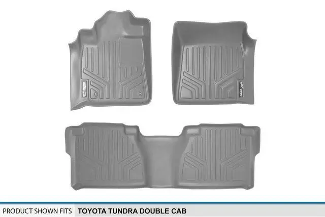 Alt view image 5 of 7 - SMARTLINER Custom Fit Floor Mats 2 Row Liner Set Grey Compatible With 2007-2011 Toyota Tundra Double Cab
