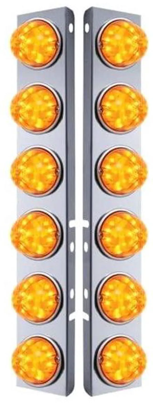 Main image of United Pacific 31978 Air Cleaner Light Bar, Front, Stainless Steel, with Bracket, Cab Light, Amber LED and Lens, with SS Bezels, 17 LED Per Light, for Peterbilt Trucks