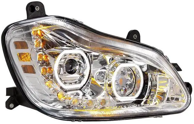 Main image of United Pacific 35742 Headlight Assembly, LED, RH, Chrome Housing, High/Low Beam, with 9 LED Amber Signal (Sequential), 100 LED White DRL, 6 LED Side Marker