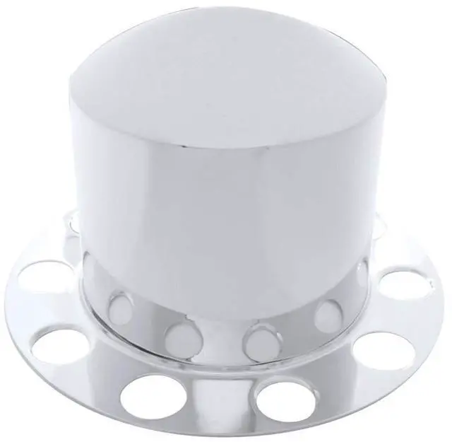 Main image of United Pacific 10211 Axle Hub Cover, Rear, Chrome, Dome, with 1.5" Nut Cover, Aluminum Wheel