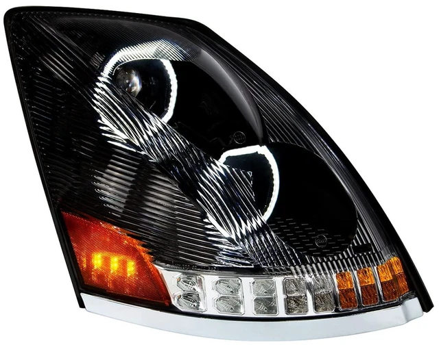 Main image of United Pacific 35752 Headlight Assembly, RH, LED, Black Housing, High/Low Beam, with 18 LED Amber Signal (Sequential), 100 LED White DRL, 6 LED Side Marker