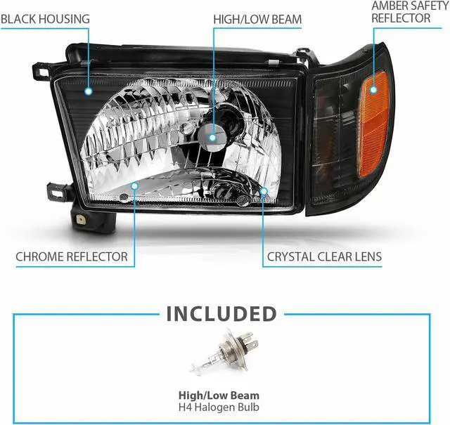 Alt view image 2 of 3 - CG TOYOTA 4 RUNNER 99-02 HEADLIGHT BLACK WITH C.L AMBER 02-AZ-T496-SET-B-A PAIR
