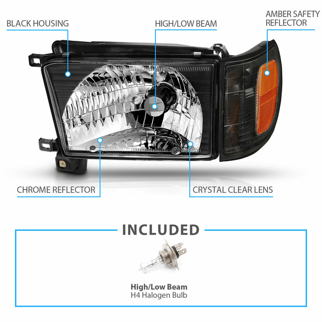 Motor-1 Black Housing Headlights W/ Amber Reflector For 2002-2009 Chevy Trailblazer – Halogen – DOT/SAE