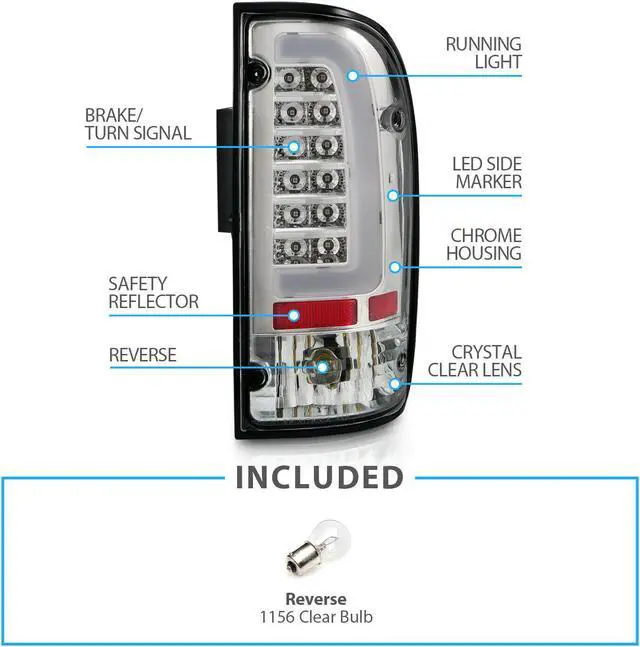Alt view image 4 of 7 - CG Toyota Tacoma 95-04 Led Tail Lights Chrome Housing Clear Lens W/ C Light Bar 
 03-TT95TLEDAC-C