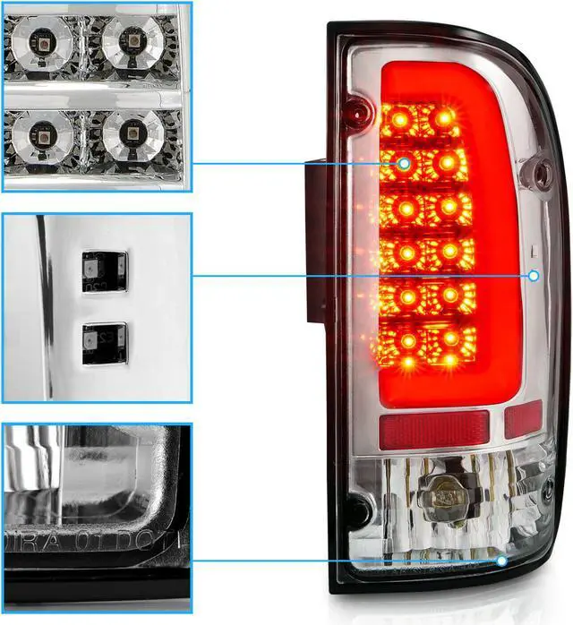 Alt view image 3 of 7 - CG Toyota Tacoma 95-04 Led Tail Lights Chrome Housing Clear Lens W/ C Light Bar 
 03-TT95TLEDAC-C