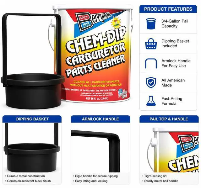 Alt view image 4 of 6 - Berryman Products 0996-ARM B-9 Chem Dip Parts Cleaner with Basket and Armlock, 3/4-Gallon Pail