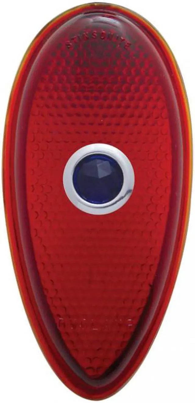 Main image of United Pacific Industries 1938-39 Tail Light Lens - Red Glass w/ Blue Dot  Tail Light A5005
