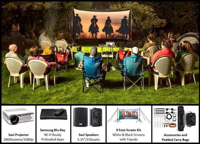 Main image of Recreation Series System | 9' Front and Rear Projection Screen with HD Savi 1080p Projector, Surround Sound System & Blu-Ray Player w/WiFi (EZ-950)