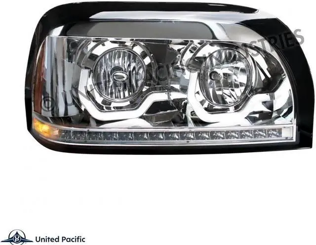 Alt view image 3 of 5 - United Pacific Chrome Century Headlight With LED Turn Signal & LED Position Light Bar - Passenger 31204