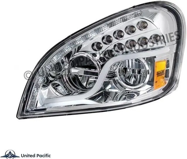 Alt view image 3 of 5 - United Pacific Chrome LED Headlight With LED Daytime Running Light & LED Turn Signal For 2008-2017 Freightliner Cascadia- Driver 35790