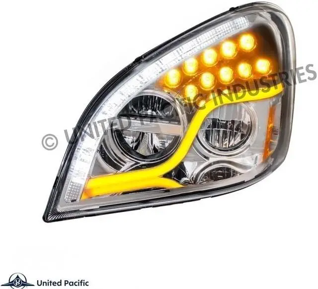Alt view image 4 of 5 - United Pacific Chrome LED Headlight With LED Daytime Running Light & LED Turn Signal For 2008-2017 Freightliner Cascadia- Driver 35790