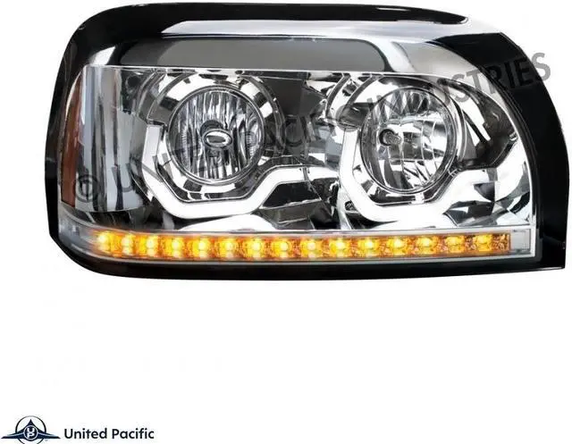 Alt view image 2 of 5 - United Pacific Chrome Century Headlight With LED Turn Signal & LED Position Light Bar - Passenger 31204
