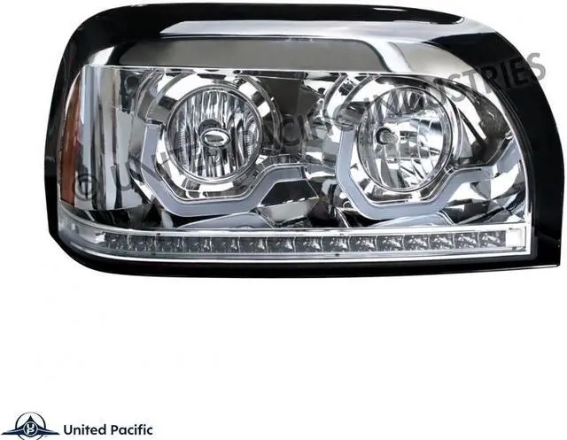 Alt view image 4 of 5 - United Pacific Chrome Century Headlight With LED Turn Signal & LED Position Light Bar - Passenger 31204