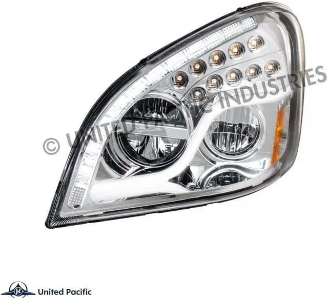 Alt view image 5 of 5 - United Pacific Chrome LED Headlight With LED Daytime Running Light & LED Turn Signal For 2008-2017 Freightliner Cascadia- Driver 35790